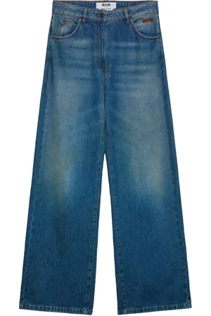 Msgm Jeans, Dame, Blå, S, Denim, Bred Ben Vasket Denim Jeans