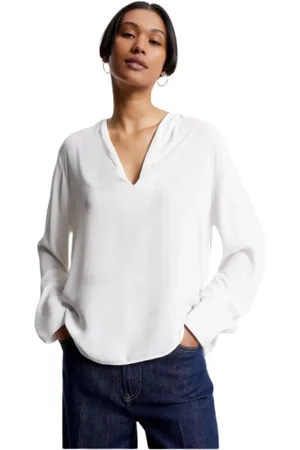Tommy Hilfiger Bluser & Skjorter, Dame, Hvid, XS, Uld, Flowy V-neck Crepe Bluse