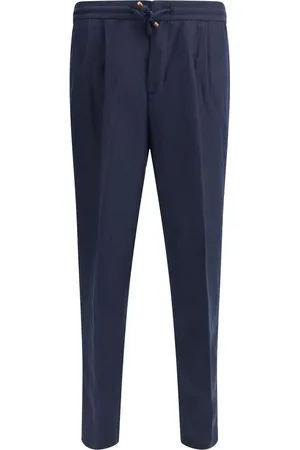 Brunello Cucinelli Bukser, Herre, Blå, XL, Linned, Linnedrawstringbukser med lommer
