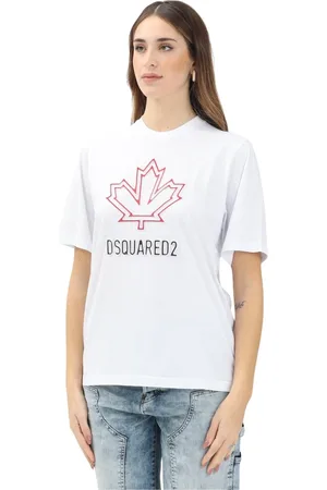 Dsquared2 Top, Dame, Hvid, S, Bomuld, Hvid T-shirt med Maple Leaf Logo
