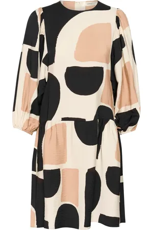 INWEAR Kjole, Dame, Flerfarvet, 3XL, Uld, Neutral Kjole med Bløde Blokke og Pufærmer
