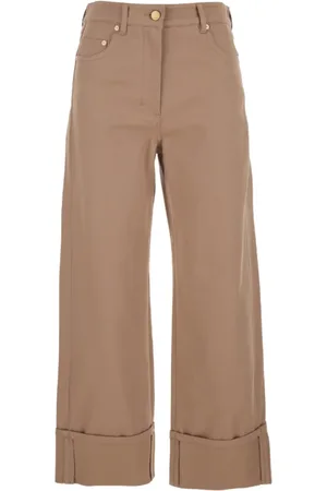 Max Mara Bukser, Dame, Brun, 2XS, Bomuld, Brun Jeans med Skjult Lynlås og Knap