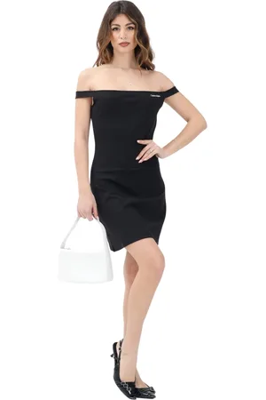 Calvin Klein Kjole, Dame, Sort, M, Uld, Sort Kort Kjole Off-Shoulder Stil