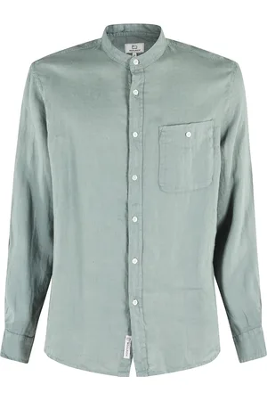 Woolrich Skjorte, Herre, Grøn, XL, Linned, Grøn Linned Band Krave Skjorte