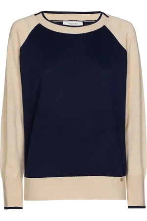 Marie Méro Strik, Dame, Flerfarvet, M, Uld, Navy og Sand To-Farvet Sweater