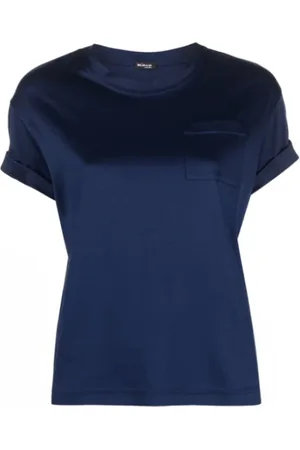Kiton Top, Dame, Blå, S, Bomuld, Patch-Pocket Bomulds T-shirt