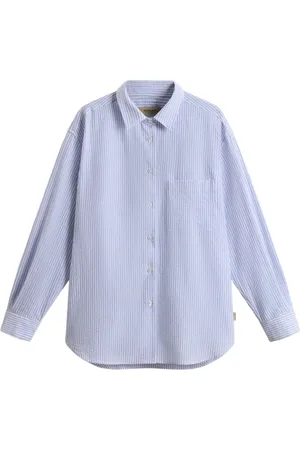 Woolrich Bluser & Skjorter, Dame, Blå, S, Uld, Lyseblå Stribet Button-Up Skjorte
