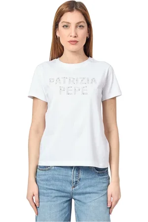 Patrizia Pepe Top, Dame, Hvid, XS, Hvid Paillet Logo T-shirt