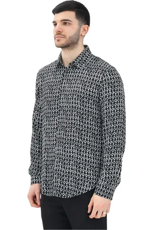 Patrizia Pepe Skjorte, Herre, Flerfarvet, 2XL, Uld, Geometrisk langærmet skjorte til mænd