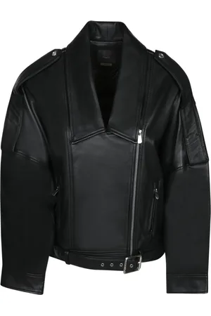Pinko Jakke, Dame, Sort, XS, Læder, Sort Læder Bikerjakke