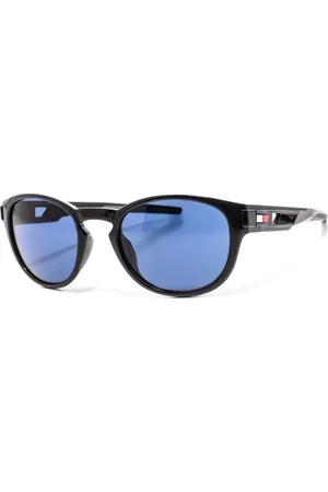 Tommy Hilfiger Tilbehør, Herre, Sort, ONE SIZE, Runde acetat solbriller med brandgravering