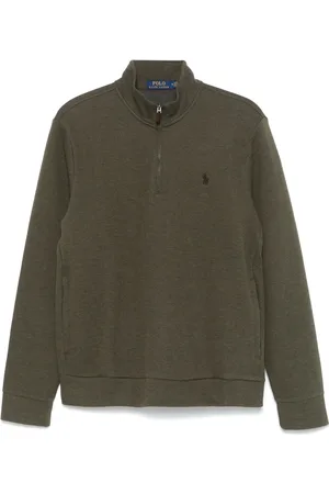 Ralph Lauren Strik, Herre, Grøn, 2XL, Bomuld, Bomuldsstrik med halv lynlås og logo