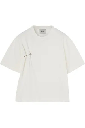 Halfboy Top, Dame, Hvid, M, Uld, Unikt Pin-Detalje Oversized T-Shirt