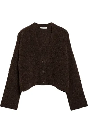 Ivy & Oak Strik, Dame, Brun, XS, Uld, Blød Bouclé Cardigan med V-udskæring