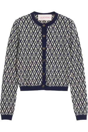 VALENTINO GARAVANI Strik, Dame, Blå, M, Uld, Jacquard Cardigan Sweater
