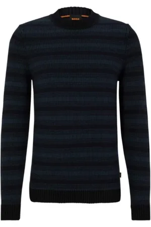 HUGO BOSS Strik, Herre, Blå, M, Blå Mønstret Crew Neck Sweater