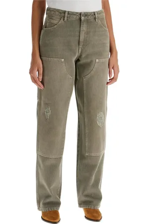 Golden Goose Jeans, Dame, Grøn, S, Bomuld, Maler Jeans med Pinstripes