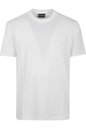 Emporio Armani Top, Herre, Hvid, 2XL, Bomuld, Ikonisk Bomulds T-shirt, Halværme Design