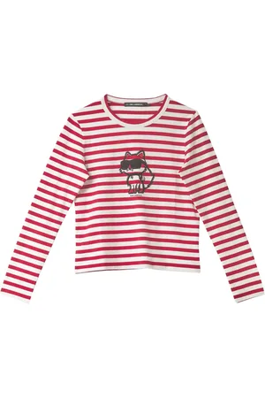Karl Lagerfeld Top, Dame, Rød, XL, Bomuld, Ikon Print Stripe Lslv Top