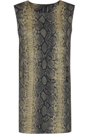 Norma Kamali Kjole, Dame, Grøn, M, Polyester, Grøn Python Print Ærmeløs Kjole
