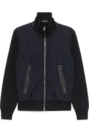 Tom Ford Jakke, Herre, Blå, XL, Uld, Blå Zip Sweater med Høj Hals og Lange Ærmer