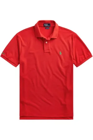 Ralph Lauren Top, Herre, Rød, S, Polyester, Slim Fit Kortærmet Polo Shirt