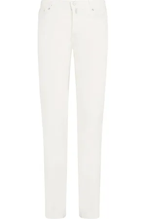Kiton Jeans, Herre, Hvid, W38, Bomuld, Cremefarvede slim-fit jeans i hør