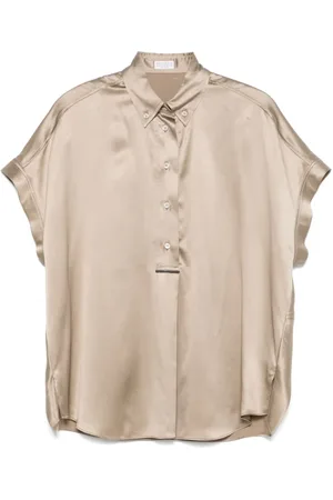 Brunello Cucinelli Bluser & Skjorter, Dame, , M, Hamp, Silke Champagne Skjorte Elegant Stil
