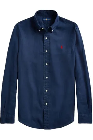 Ralph Lauren Skjorte, Herre, Blå, M, Linned, Slim Fit Linnedskjorte