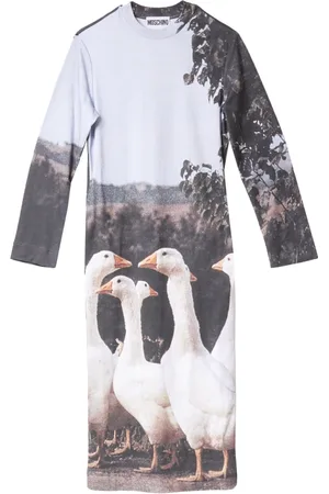 Moschino Kjole, Dame, Flerfarvet, S, Bomuld, Lang Gåseprint Bomulds Kjole