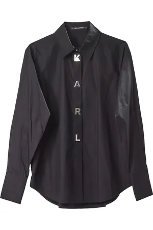 Karl Lagerfeld Bluser & Skjorter, Dame, Sort, S, Bomuld, Snap Popeline Skjorte