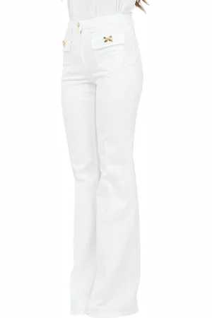 Elisabetta Franchi Jeans, Dame, , W28, Hvide Flare Jeans med Sløjfedetalje