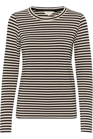 Part Two Top, Dame, Flerfarvet, L, Uld, Stribet Langærmet T-shirt