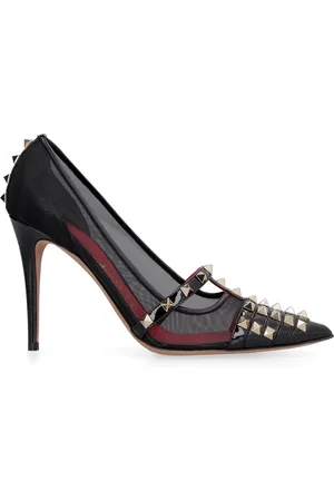 VALENTINO GARAVANI Sko, Dame, Sort, 39 1/2 EU, Uld, Studded Mesh Pointy-Toe Pumps