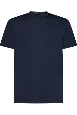 Tom Ford Top, Herre, Blå, XL, Bomuld, Navy Upgrade Ribstrikket Crewneck T-shirt