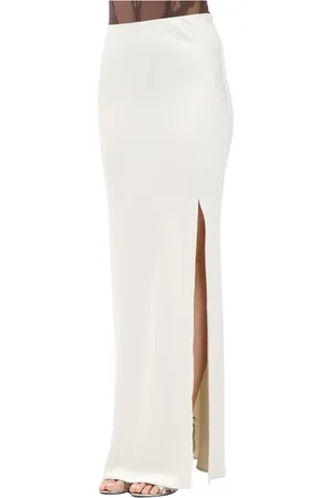 Patrizia Pepe Nederdel, Dame, Hvid, S, Satin, Elegant Ivory Lang Nederdel med Slids
