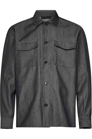 LOW BRAND Skjorte, Herre, Sort, L, Uld, Grå Uld Denim Overshirt Aw24