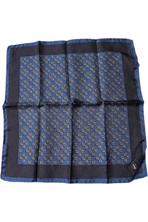 Dolce & Gabbana Tilbehør, Herre, Blå, ONE SIZE, Uld, Luksus Silke Logo Lommetørklæde Tørklæde