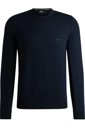 HUGO BOSS Strik, Herre, Blå, 2XL, Uld, Rundhalset Pullover