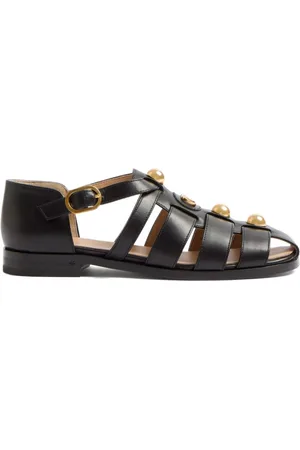 VALENTINO GARAVANI Sko, Dame, Sort, 38 EU, Læder, VLogo Sandaler med Perledetaljer