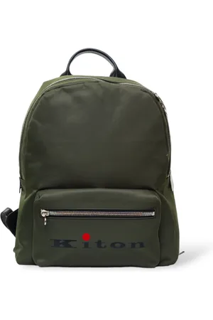 Kiton Taske, unisex, Grøn, ONE SIZE, Uld, Broderet lærredsrygsæk med frontlomme