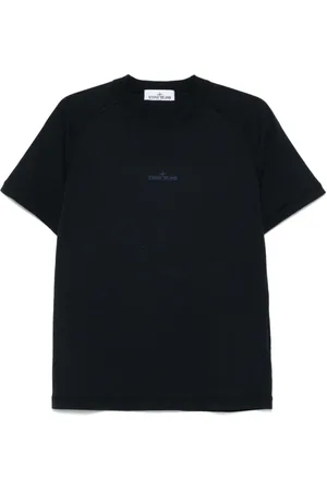 Stone Island Top, Herre, Blå, S, Bomuld, Logo Print Bomulds T-shirt