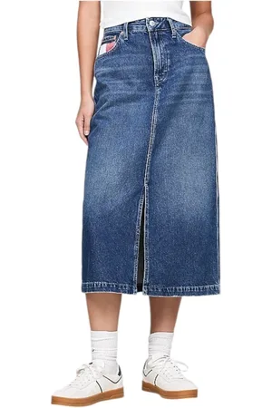 Tommy Hilfiger Nederdel, Dame, Blå, W24, Denim, Retro Denim Nederdel med Elegant Slids