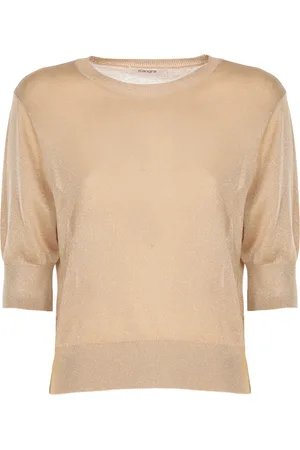 KANGRA CASHMERE Strik, Dame, Gul, XS, Cashmere, Gylden Cashmere Viskose T-shirt med Lurex
