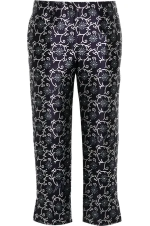 Kenzo Bukser, Dame, Blå, XS, Bomuld, Floral Jacquard Cropped Bukser