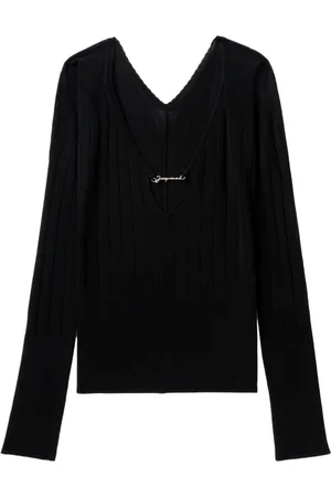 Jacquemus Strik, Dame, Sort, M, Polyester, Le Haut Pralu Ribstrikket Sweater