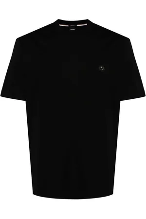HUGO BOSS Top, Herre, Sort, 2XL, Bomuld, Logo T-shirt med Rund Hals