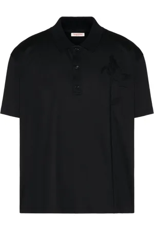 VALENTINO GARAVANI Top, Herre, Sort, XL, Bomuld, Sort blomsterapplikeret polo-krave T-shirts og poloer