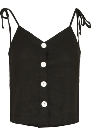 Ichi Top, Dame, Sort, XS, Uld, Feminin Sort Top med Knappedetalje