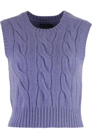 Ralph Lauren Strik, Dame, Lilla, XS, Uld, Cable-Knit Uld Cashmere Blend Vest